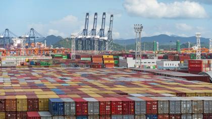 An aerial shot of Yantian Port Free Trade Zone, Shenzhen City, Guangdong Province, China